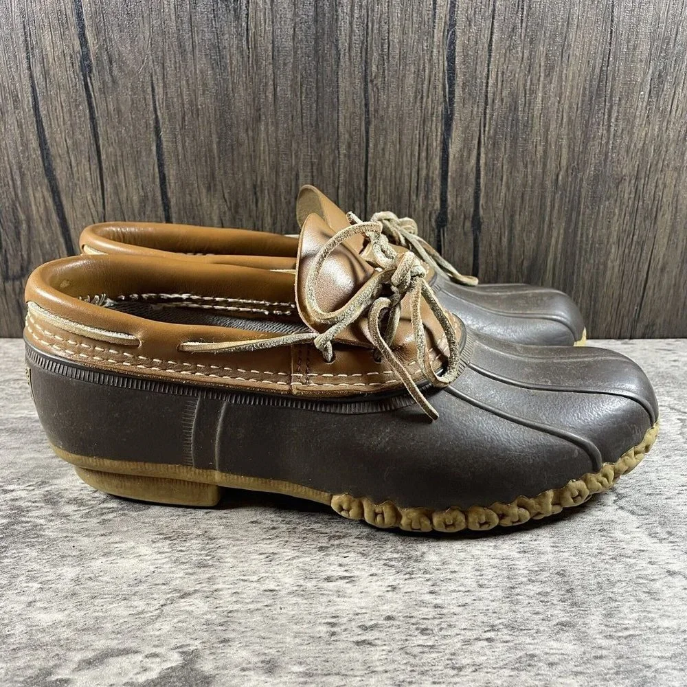 VINTAGE LL Bean Maine Hunting Shoes Mens 9 Low Boots Slip On Brown USA Made